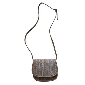 Pierre Cardin Vintage Monogram Logo Crossbody Saddle Bag Brown Tan Mens Womens